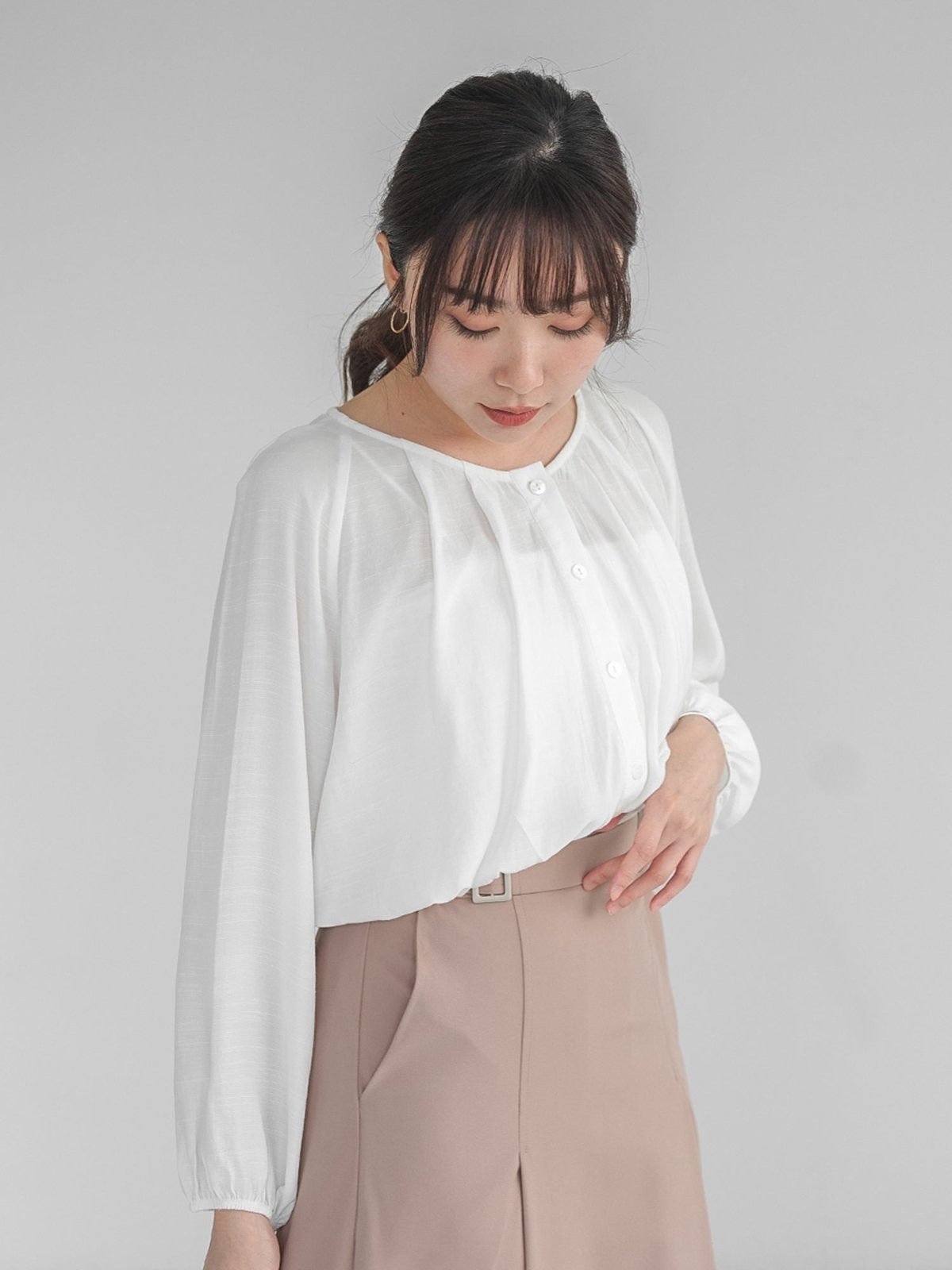 Parisa Pleated Long Sleeve Crop Top - DAG-DD1039-23IvoryS - Mochi Ivory - S - D'zage Designs