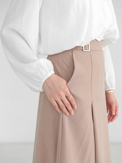 Marina Buckled A-line Midi Skirt - DAG-DD0833-23BeigeBrownS - Beige Brown - S - D'zage Designs