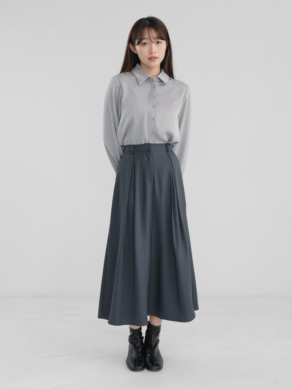 Myka Pleated Midi Skirt - DAG-DD1290-23SteelBlueF - Steel Blue - F - D'zage Designs