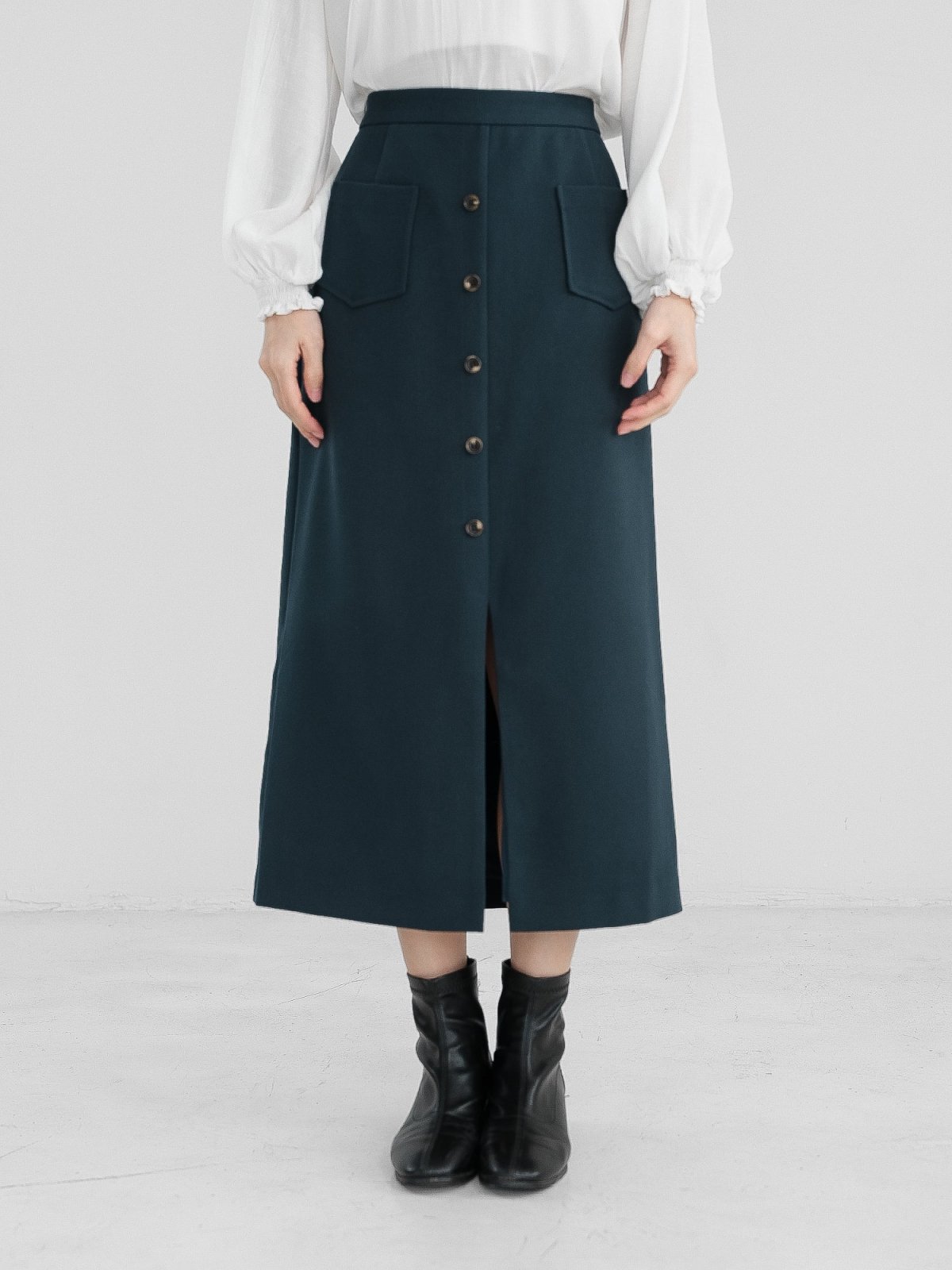 Valkyrie Buttoned Midi Skirt - DAG-DD1303-23NavyTealM - Navy Teal - M - D'zage Designs