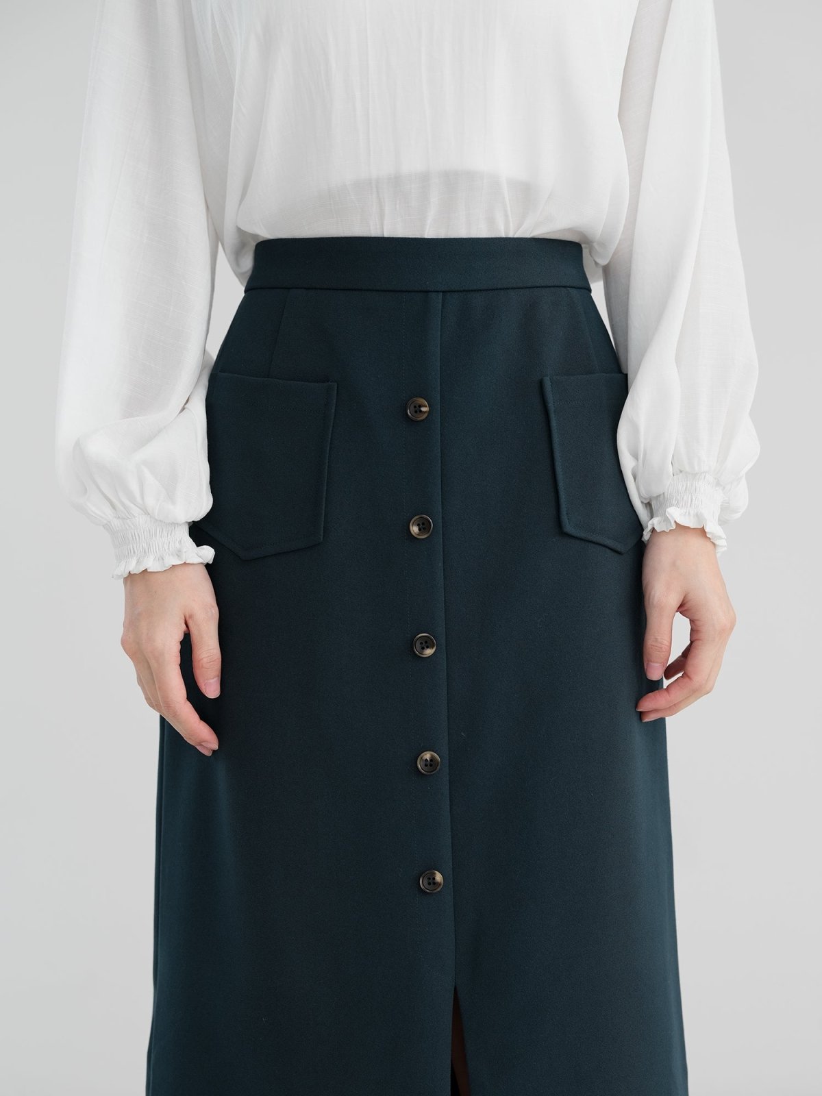 Valkyrie Buttoned Midi Skirt - DAG-DD1303-23NavyTealM - Navy Teal - M - D'zage Designs