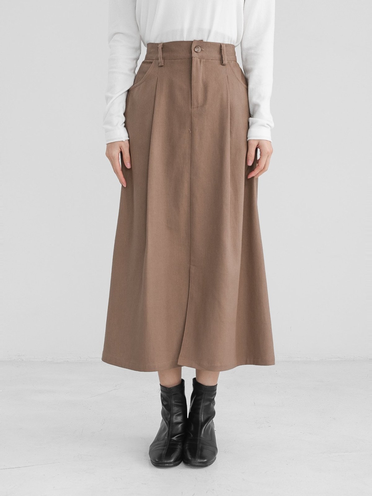 Maisy Front Slit Twill Skirt - DAG-DD1304-23BrownieS - Brownie - S - D'zage Designs