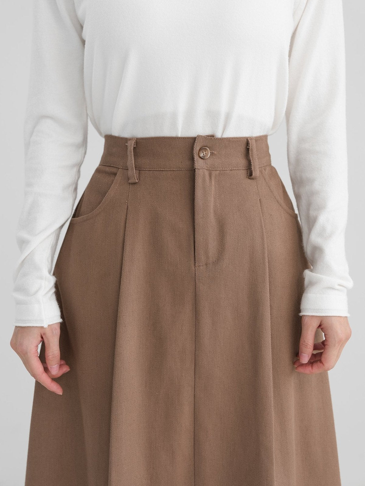 Maisy Front Slit Twill Skirt - DAG-DD1304-23BrownieS - Brownie - S - D'zage Designs