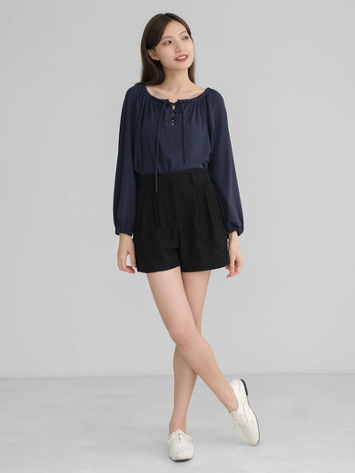 Batwing Lace Up Top - DAG-DD1386-24NavyS - Navy Blue - S - D'zage Designs