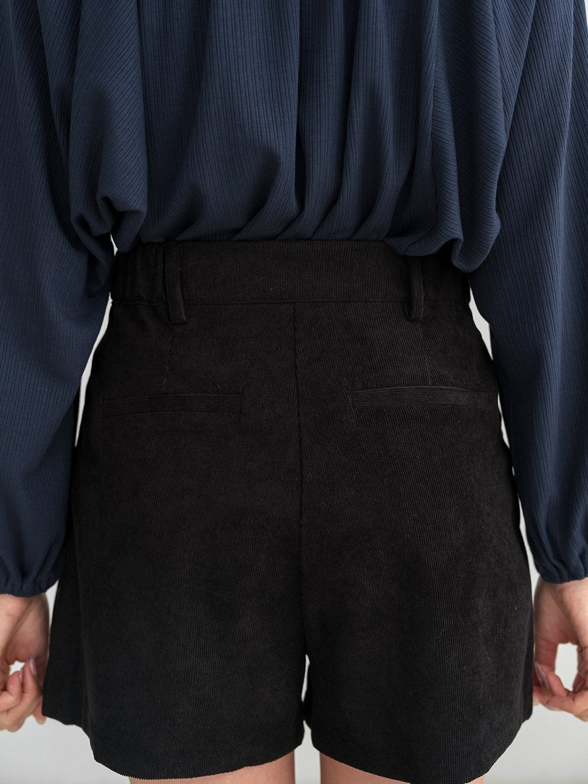 Corduroy Pleated Shorts - DAG-DD1385-24BlackS - Black - S - D'zage Designs