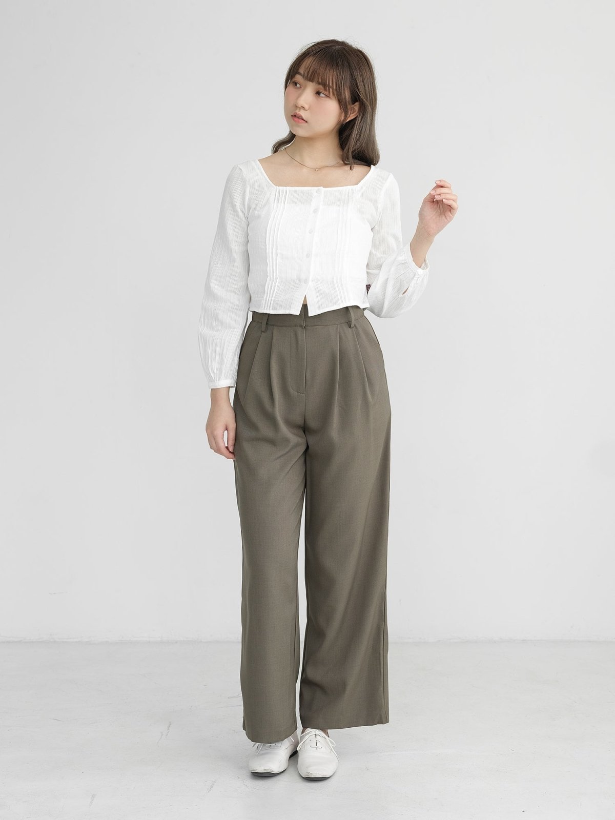 Artemis Belted Wide Leg Trousers (Long/ Short ver.) - DAG-DD1113-23OliveS - Olive Green - Long Ver. (101cm) - S - D'zage Designs