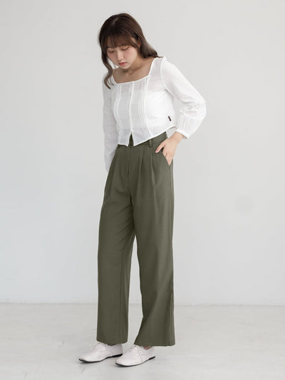 Artemis Belted Wide Leg Trousers (Long/ Short ver.) - DAG-DD1113-23OliveS - Olive Green - Long Ver. (101cm) - S - D'zage Designs
