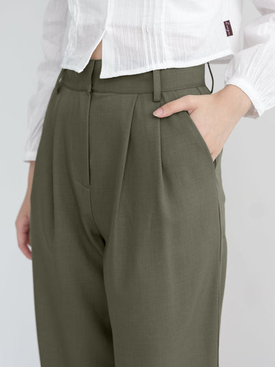 Artemis Belted Wide Leg Trousers (Long/ Short ver.) - DAG-DD1113-23OliveS - Olive Green - Long Ver. (101cm) - S - D'zage Designs
