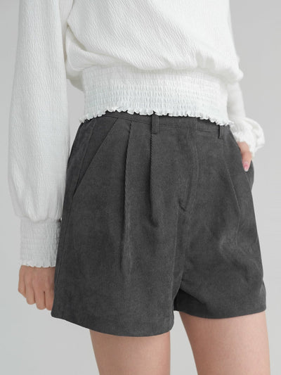 Corduroy Pleated Shorts - DAG-DD1385-24CharcoalS - Charcoal - S - D'zage Designs