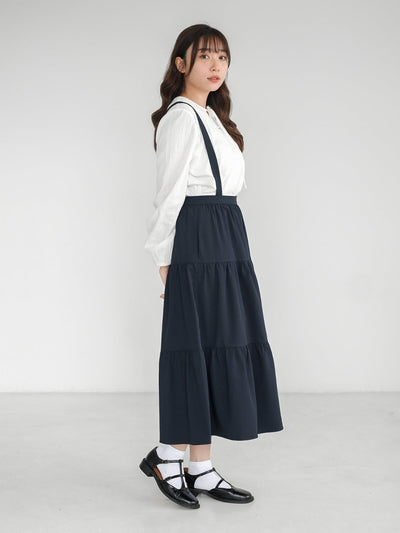 Alina Tiered Midi Skirt ( removable strap ) - DAG-DD0713-23NavyF - Navy Blue - F - D'zage Designs