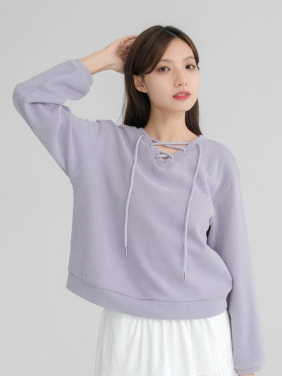 Lace Up Sweatshirt - DAG-DD1397-24PurpleThistleF - Purple Thistle - F - D'zage Designs
