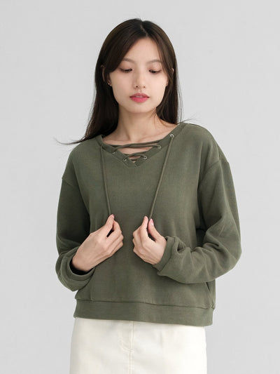 Lace Up Sweatshirt - DAG-DD1397-24ForestF - Forest - F - D'zage Designs