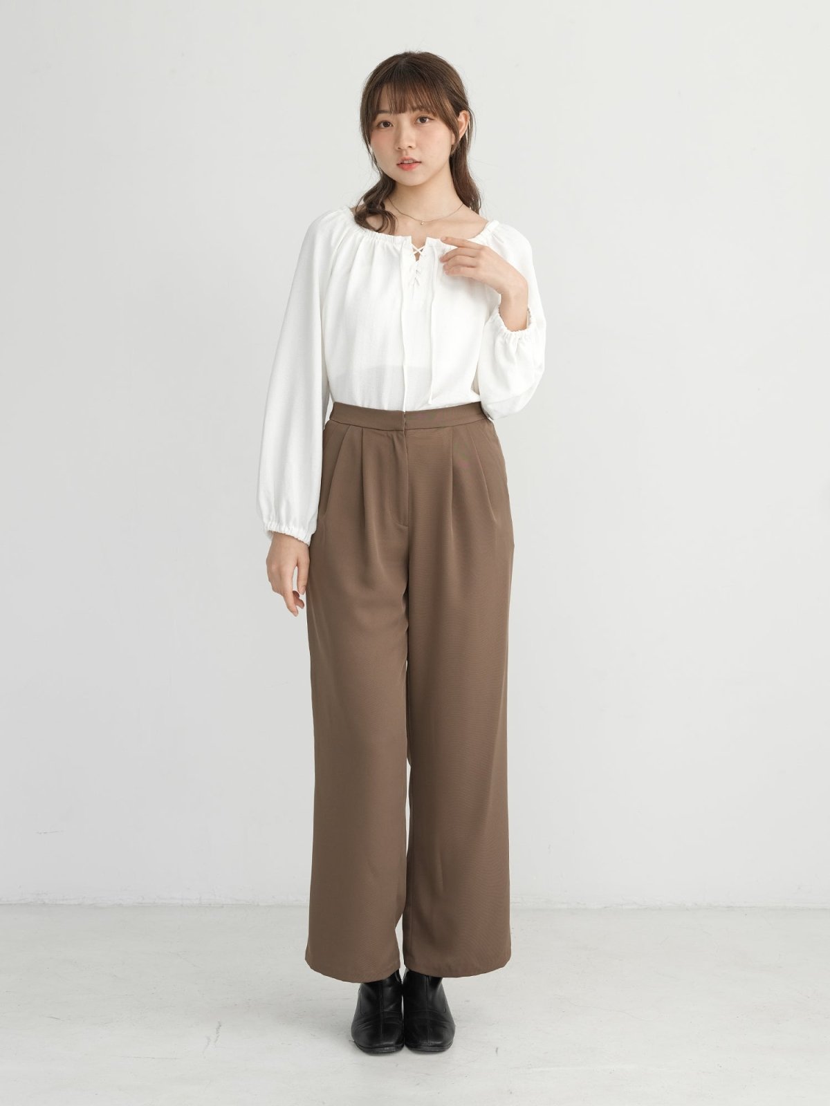 Brooklyn Comfy Wide Leg Trousers (Long/ Short ver.) - DAG-DD0804-23BrownieS - Short Ver. (96cm) - Brownie - S - D'zage Designs