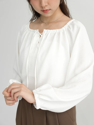 Nora Lace Up Long Sleeve Blouse - DAG-DD1269-23WhiteF - Ivory - F - D'zage Designs