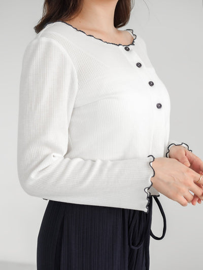 Jenni Buttoned Ruffle Long Sleeve Top - DAG-DD1037-23IvoryS - Mochi Ivory - S - D'zage Designs
