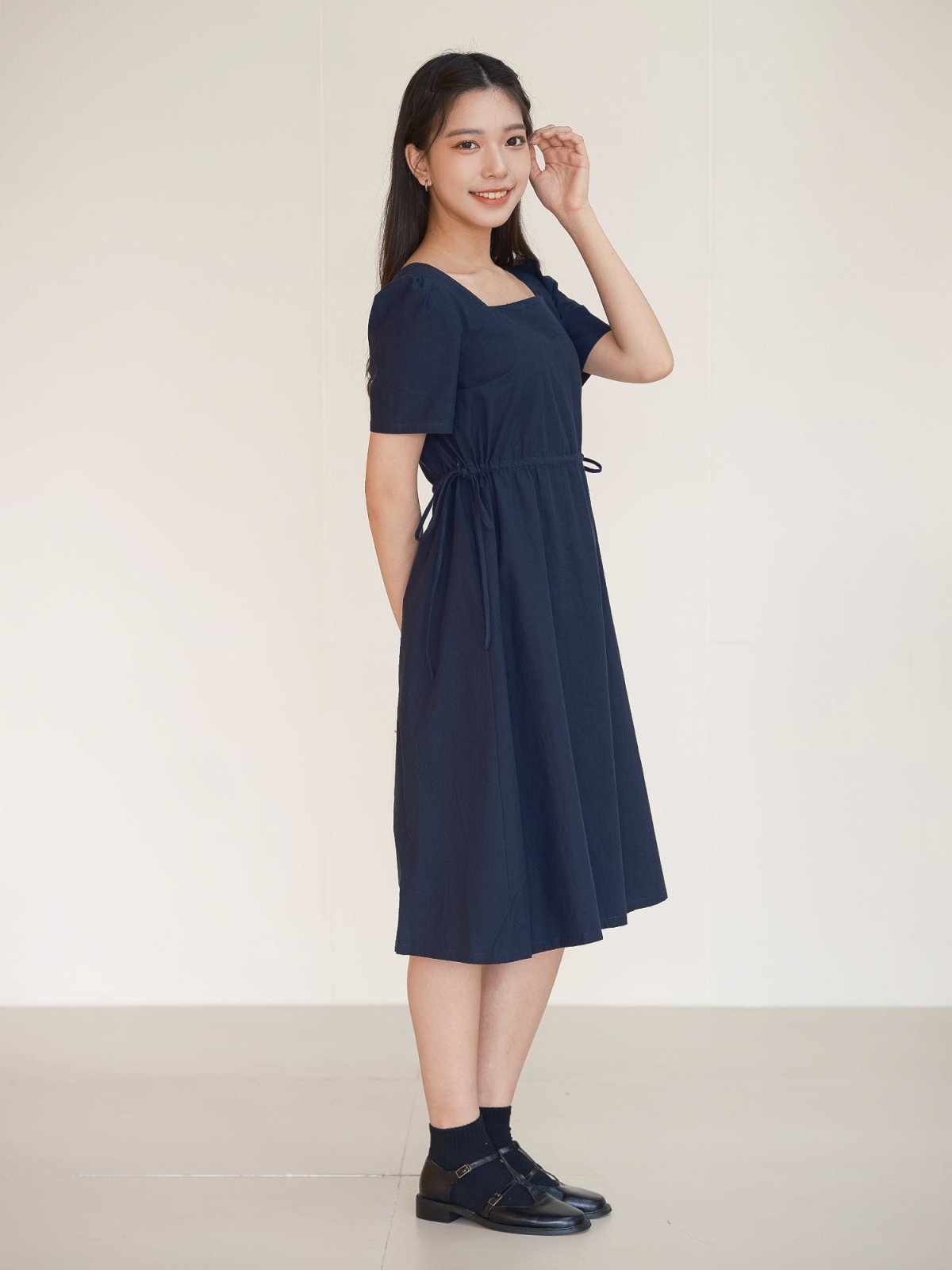 Kina Two-Way Square Neck Midi Dress - DAG-DD8470-21NavyS - Navy Blue - S - D'zage Designs