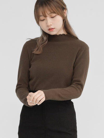 Claire Ruffle Neck Knit Top - DAG-8-220204BrownieF - Brownie - F - D'zage Designs