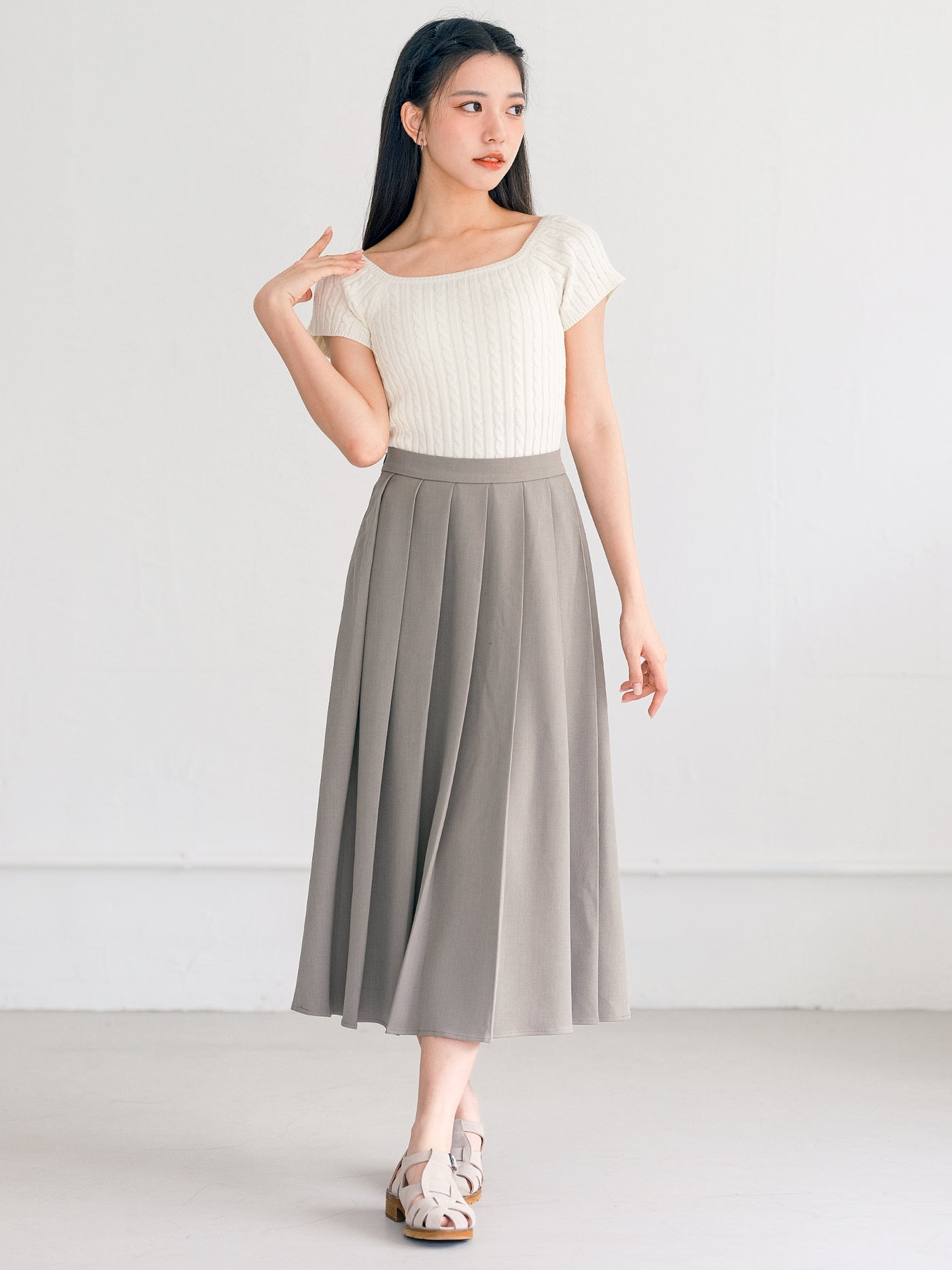 Snow Cable Knit Short Sleeve Top