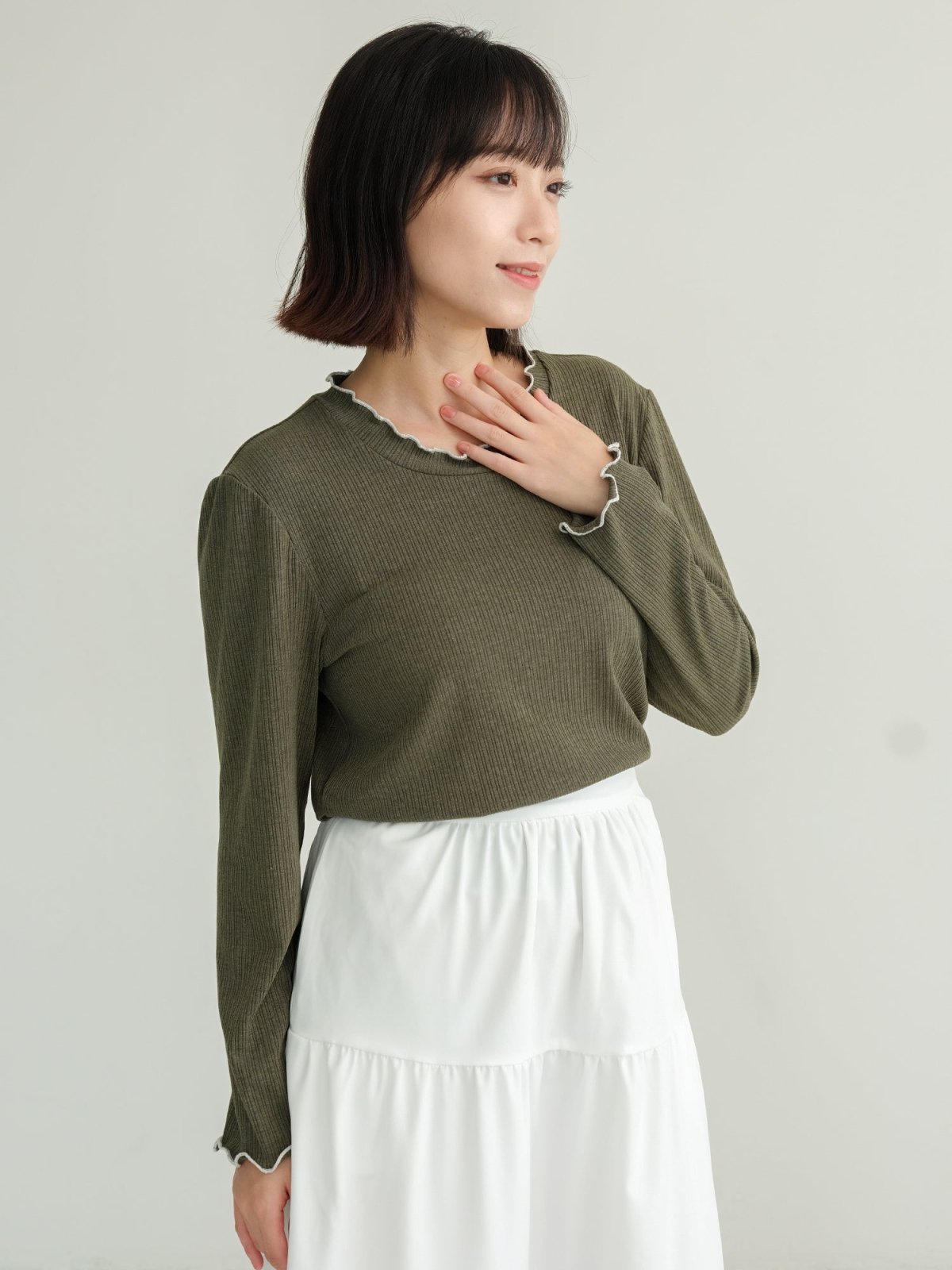 Loas Ruffle Ribbed Top - DAG-DD1093-23OliveGreenS - Olive Green - S - D'zage Designs