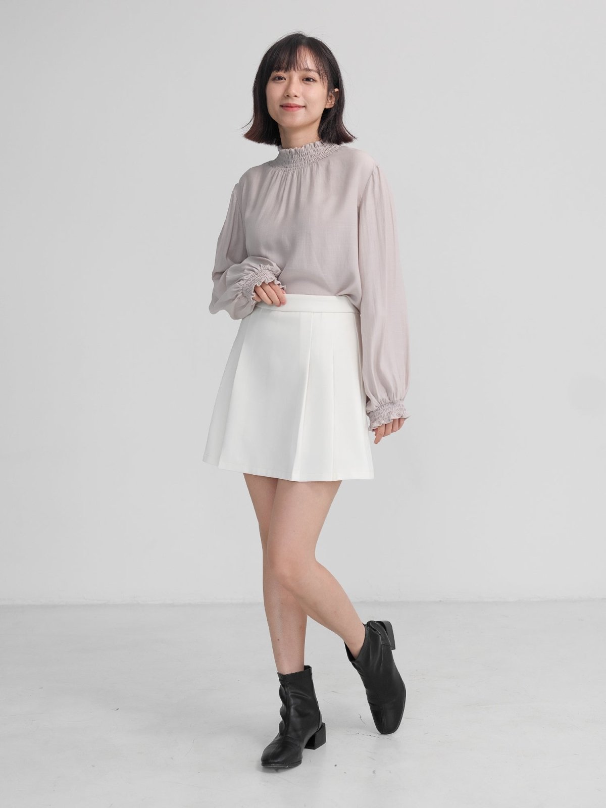 Abigail Shirred Puff Sleeve Top - DAG-DD1116-23DustyPinkS - Dusty Pink - S - D'zage Designs