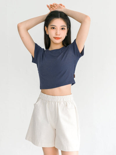 Everyday Stretchy Crop Tee (7 Colours) - DAG-DD0407-23NavyS - Ash Navy - S - D'zage Designs