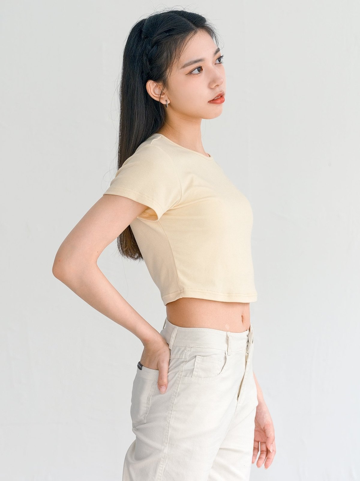 Everyday Stretchy Crop Tee (7 Colours) - DAG-DD0407-23PeachyYellowS - Peachy Yellow - S - D'zage Designs