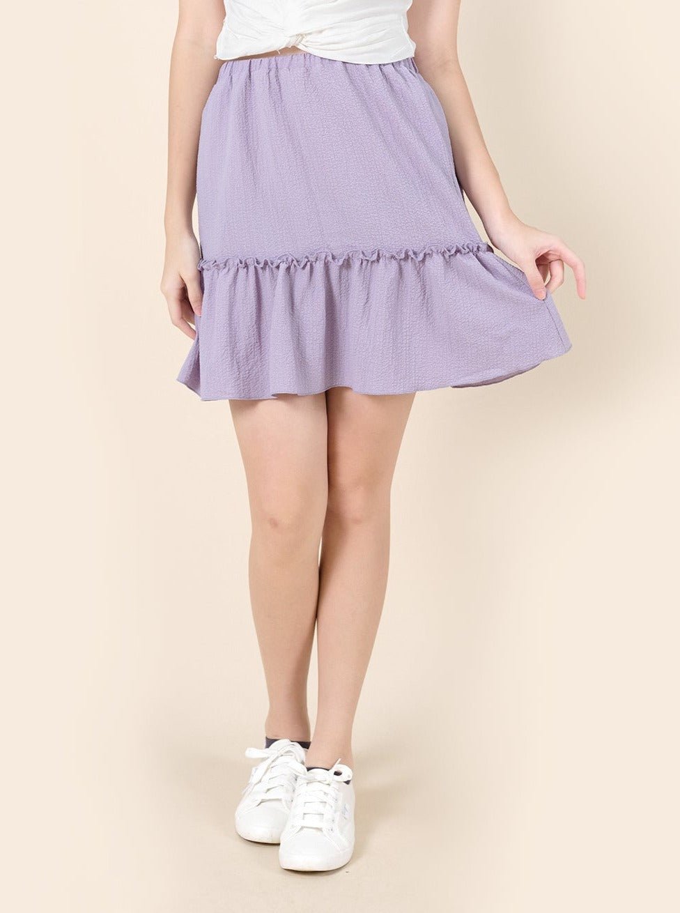 Ruffled Tiered Mini Skirt Lilac - DAG-DD8666-21DustyLilacF - Purple - F - D'zage Designs