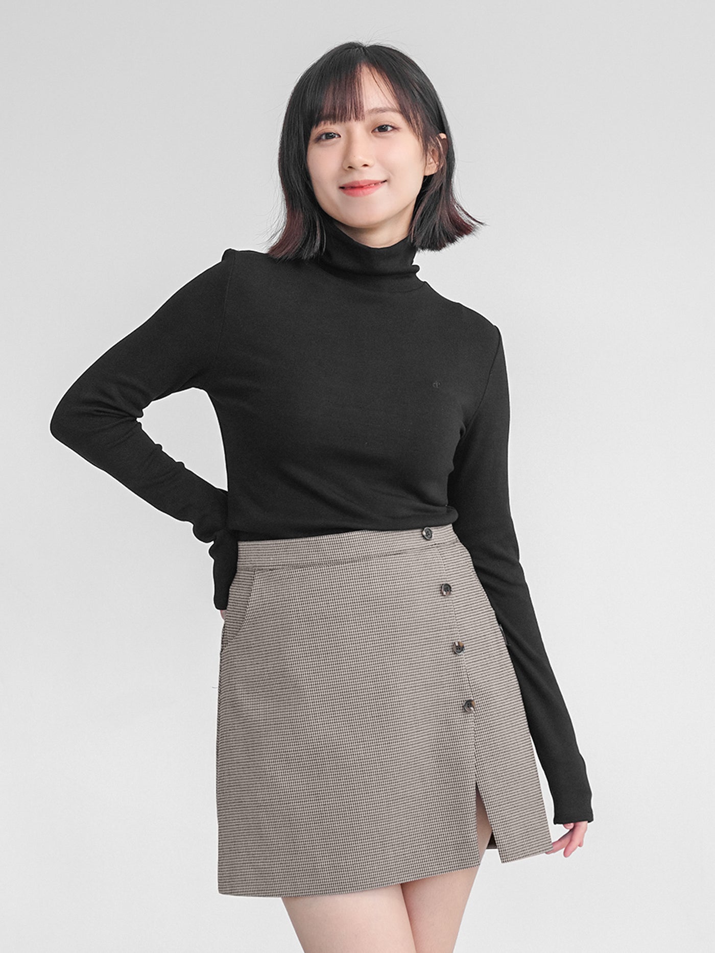 Hira Houndstooth Side Slit Mini Skirt