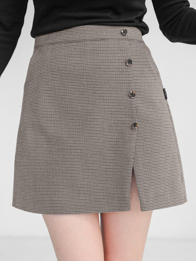 Hira Houndstooth Side Slit Mini Skirt