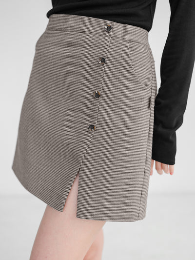 Hira Houndstooth Side Slit Mini Skirt