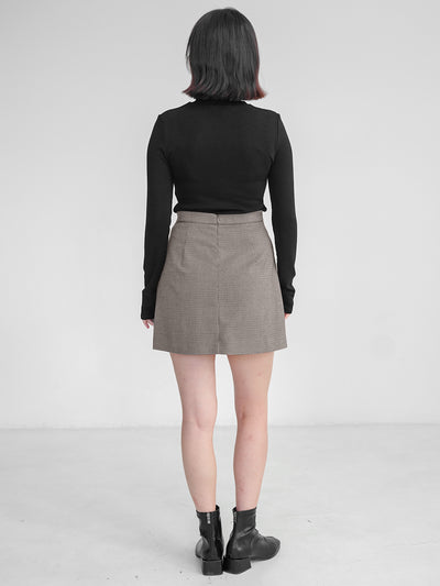 Hira Houndstooth Side Slit Mini Skirt
