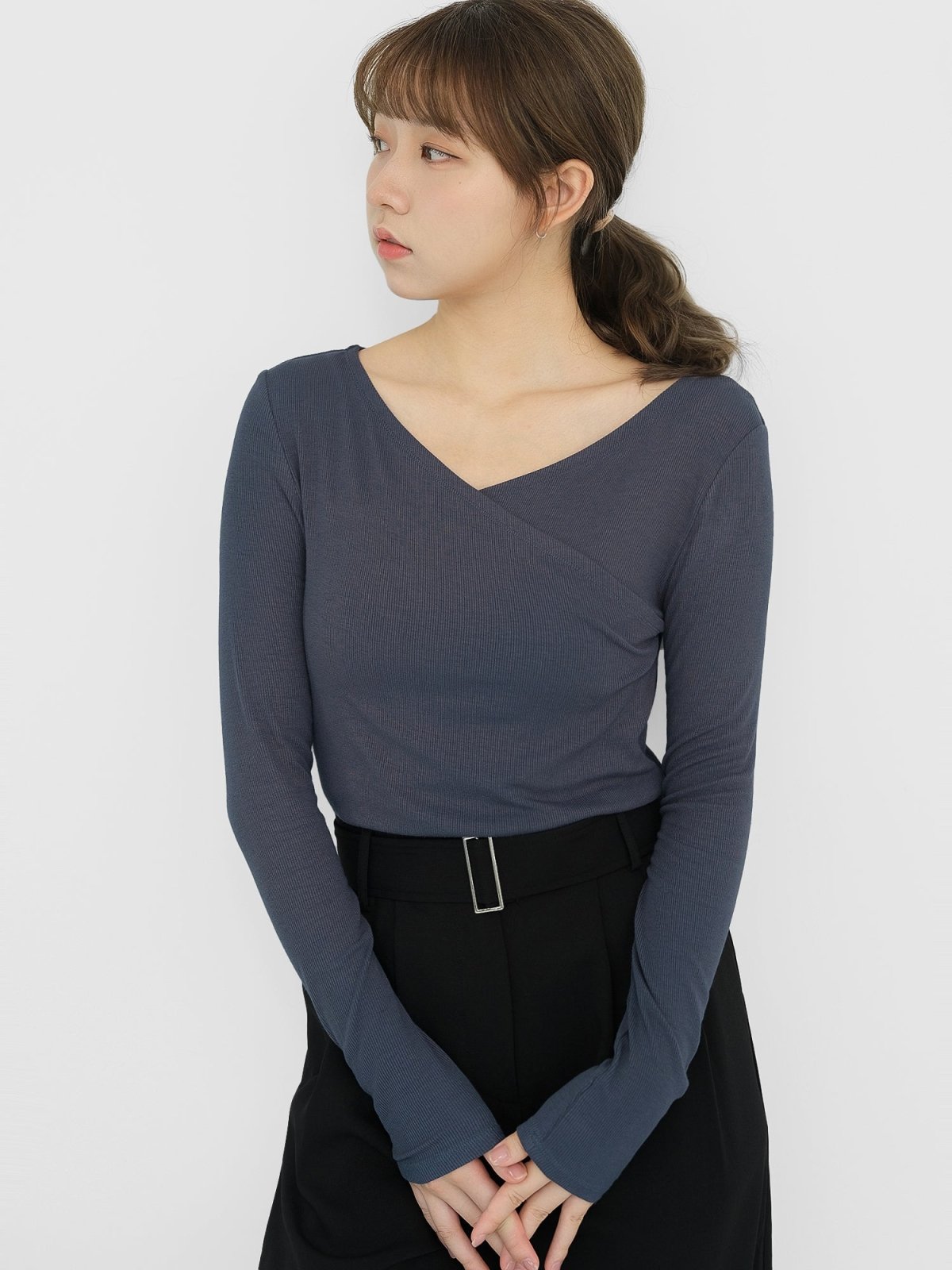 Ashley V-neck Wrap Knit Top - DAG-DD1257-23MidnightBlueS - Midnight Blue - S - D'zage Designs