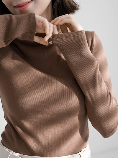 Aura [ MUST-HAVE ] High Neck Ribbed Top - DAG-DD1119-23BrownieS - Brownie - S - D'zage Designs