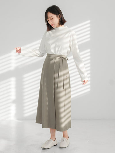 Joy Tie-detail Midi Skirt (Long/ Short ver.) - DAG-DD1081-23KhakiF - Khaki - Long (82cm) - D'zage Designs