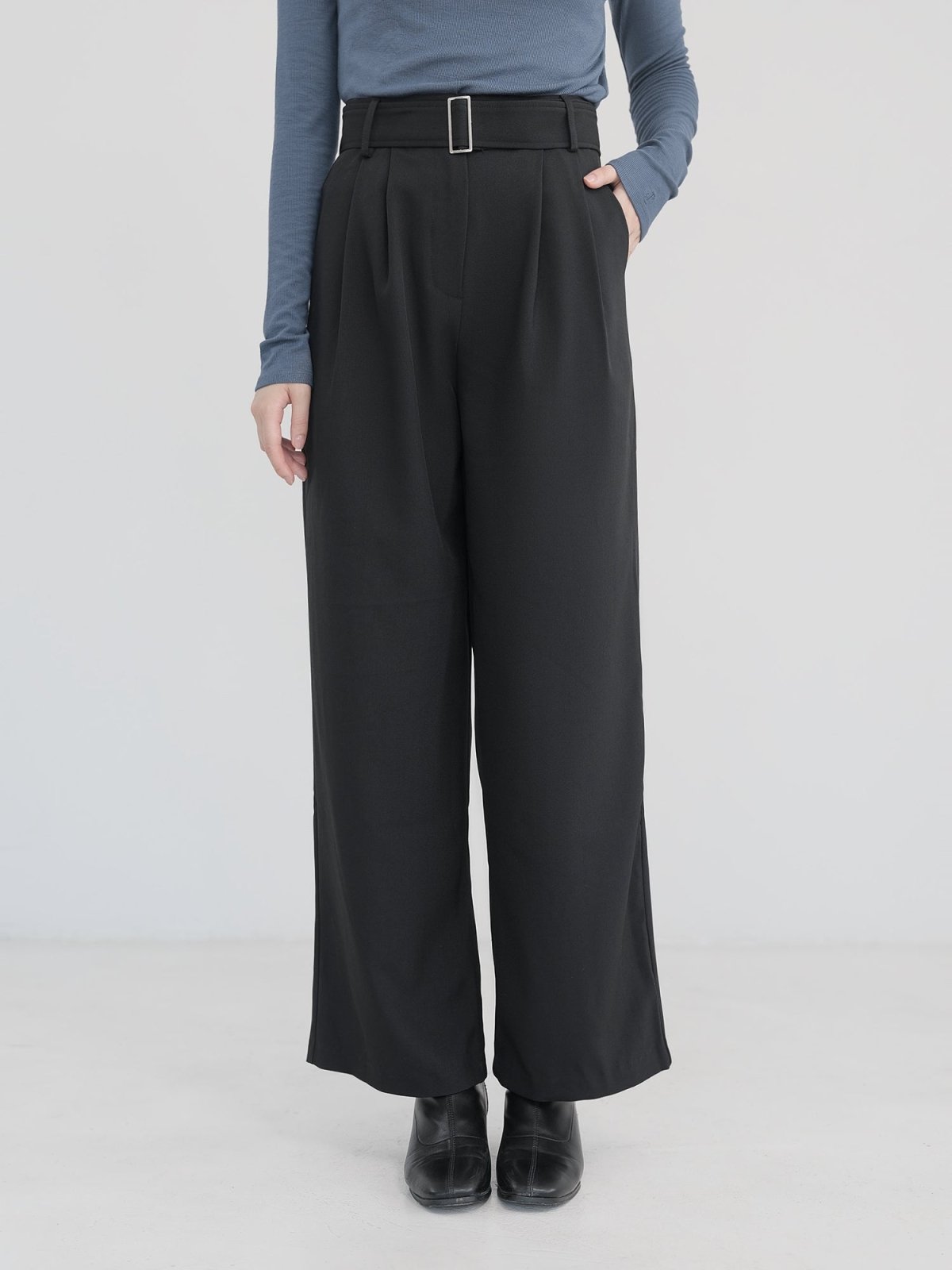 Artemis Belted Wide Leg Trousers (Long/ Short ver.) - DAG-DD1113-23BlackS - Black - Long Ver. (101cm) - S - D'zage Designs