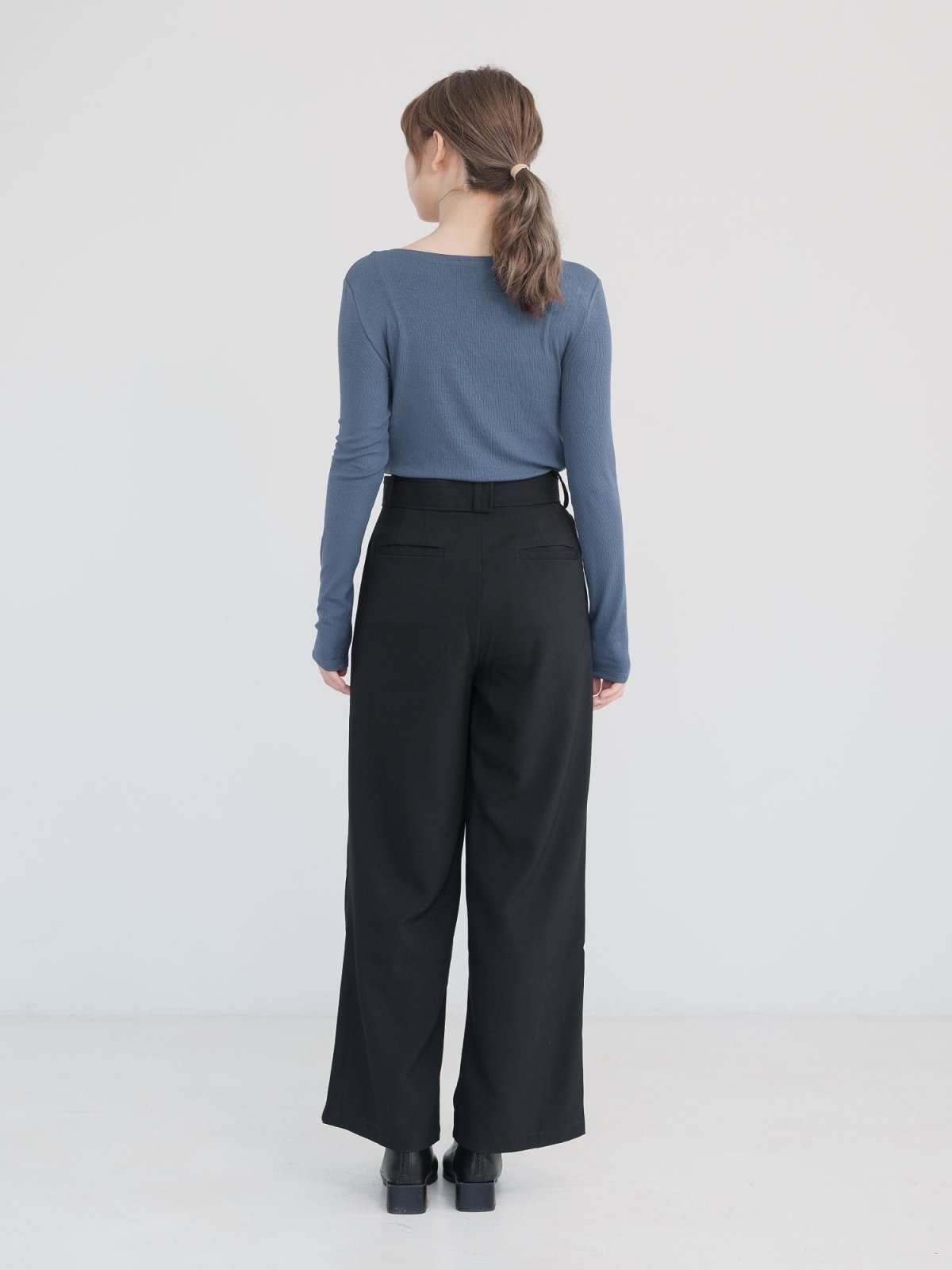 Artemis Belted Wide Leg Trousers (Long/ Short ver.) - DAG-DD1113-23BlackS - Black - Long Ver. (101cm) - S - D'zage Designs