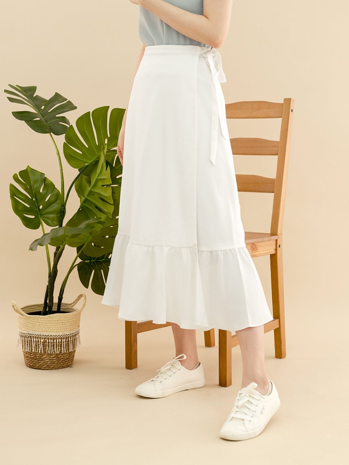 Wrap Midi Skirt WHITE - DAG-DD8721-21WhiteS - Mochi Ivory - S - D'zage Designs