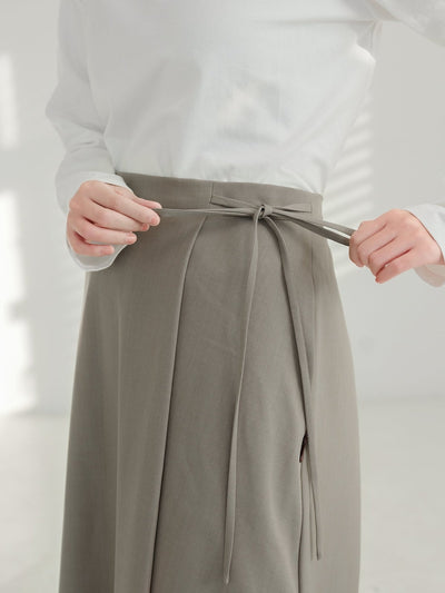Joy Tie-detail Midi Skirt (Long/ Short ver.) - DAG-DD1081-23KhakiF - Khaki - Long (82cm) - D'zage Designs