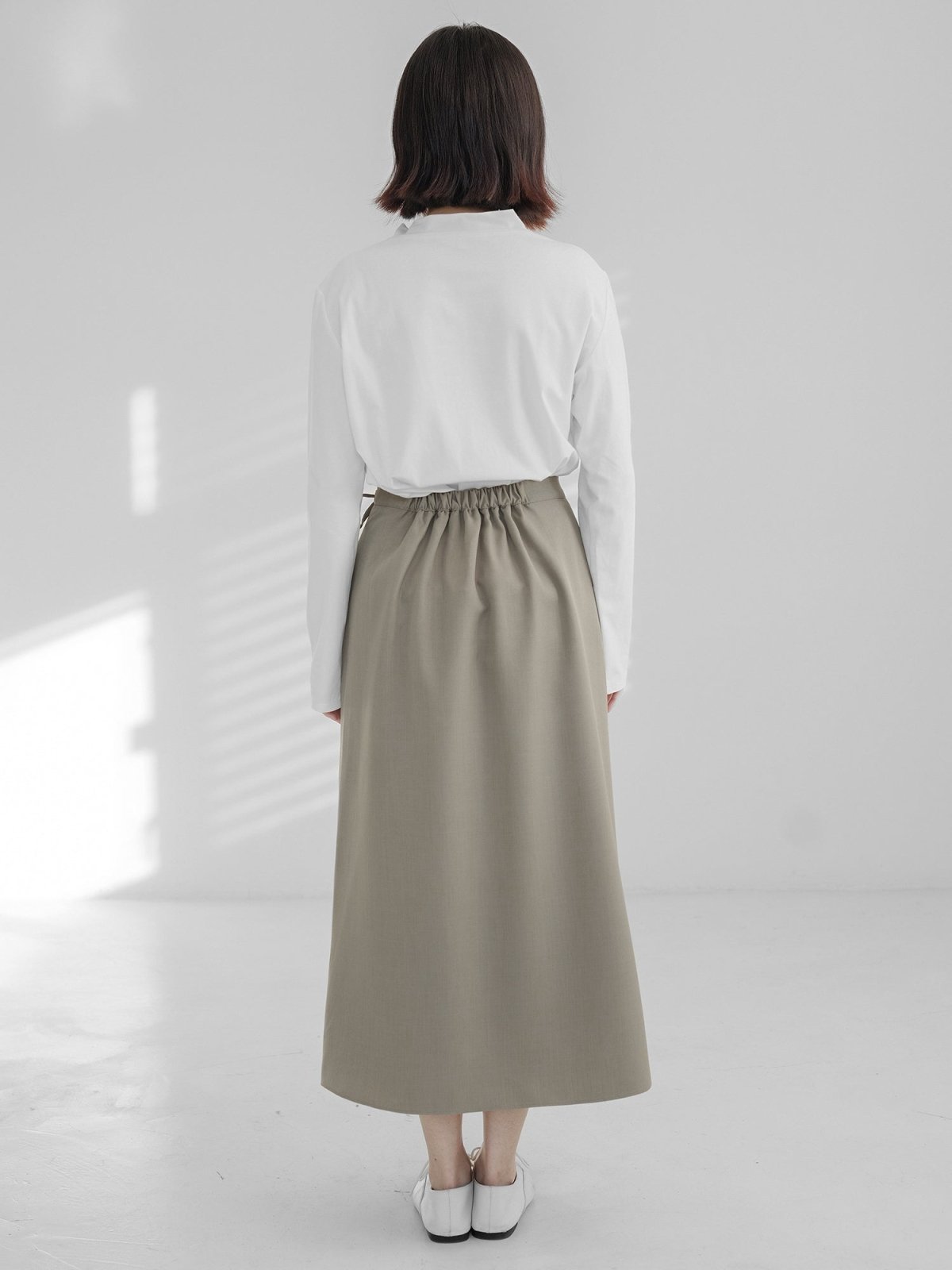 Joy Tie-detail Midi Skirt (Long/ Short ver.) - DAG-DD1081-23KhakiF - Khaki - Long (82cm) - D'zage Designs