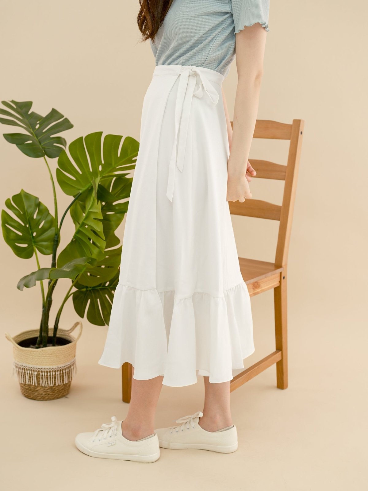 Wrap Midi Skirt WHITE - DAG-DD8721-21WhiteS - Mochi Ivory - S - D'zage Designs