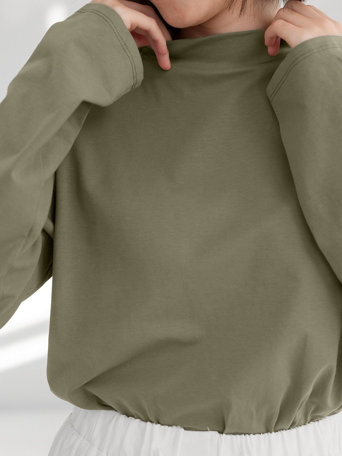 Esther Funnel Neck Long Sleeve Top - DAG-DD1118-23MatchaGreenS - Matcha Green - S - D'zage Designs