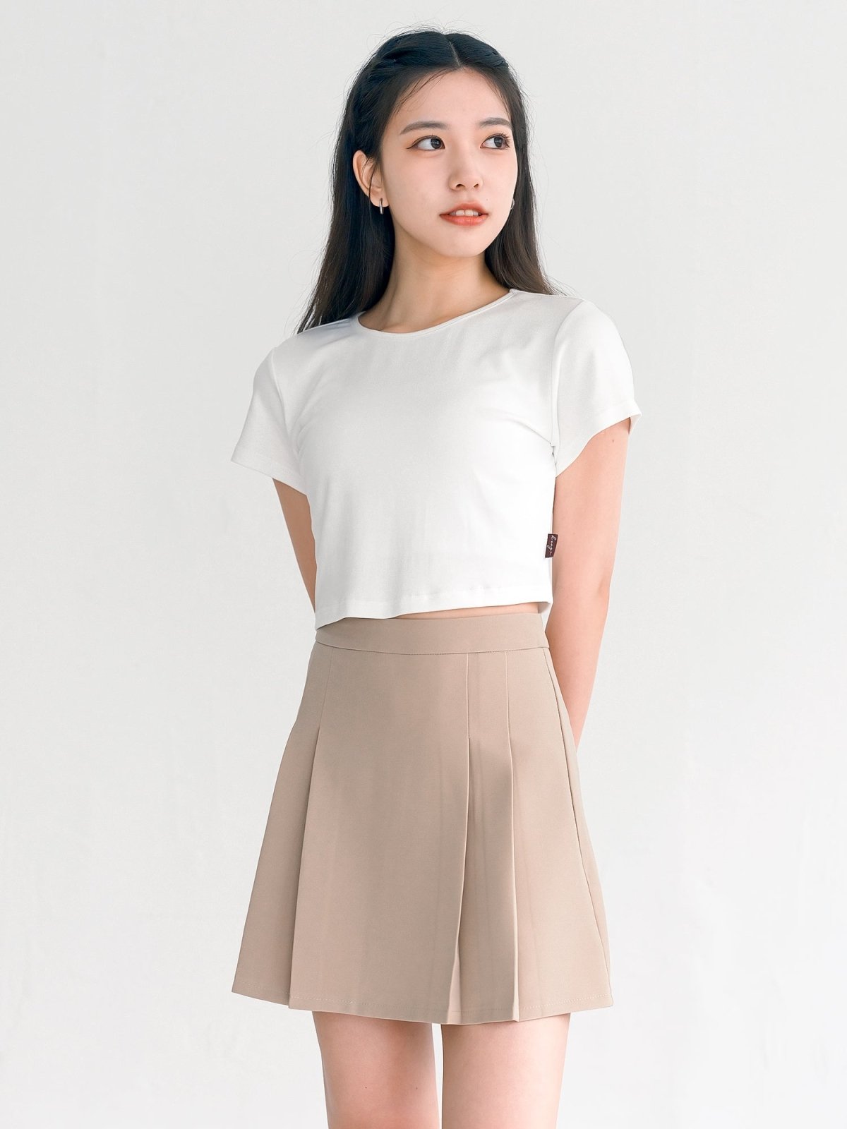 Seraphine Pleated Mini Skirt - DAG-G-220171KhakiS - Khaki Beige - S - D'zage Designs
