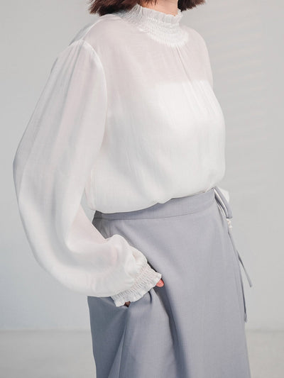 Joy Tie-detail Midi Skirt (Long/ Short ver.) - DAG-DD1081-23MistyBlueF - Misty Blue - Long (82cm) - D'zage Designs