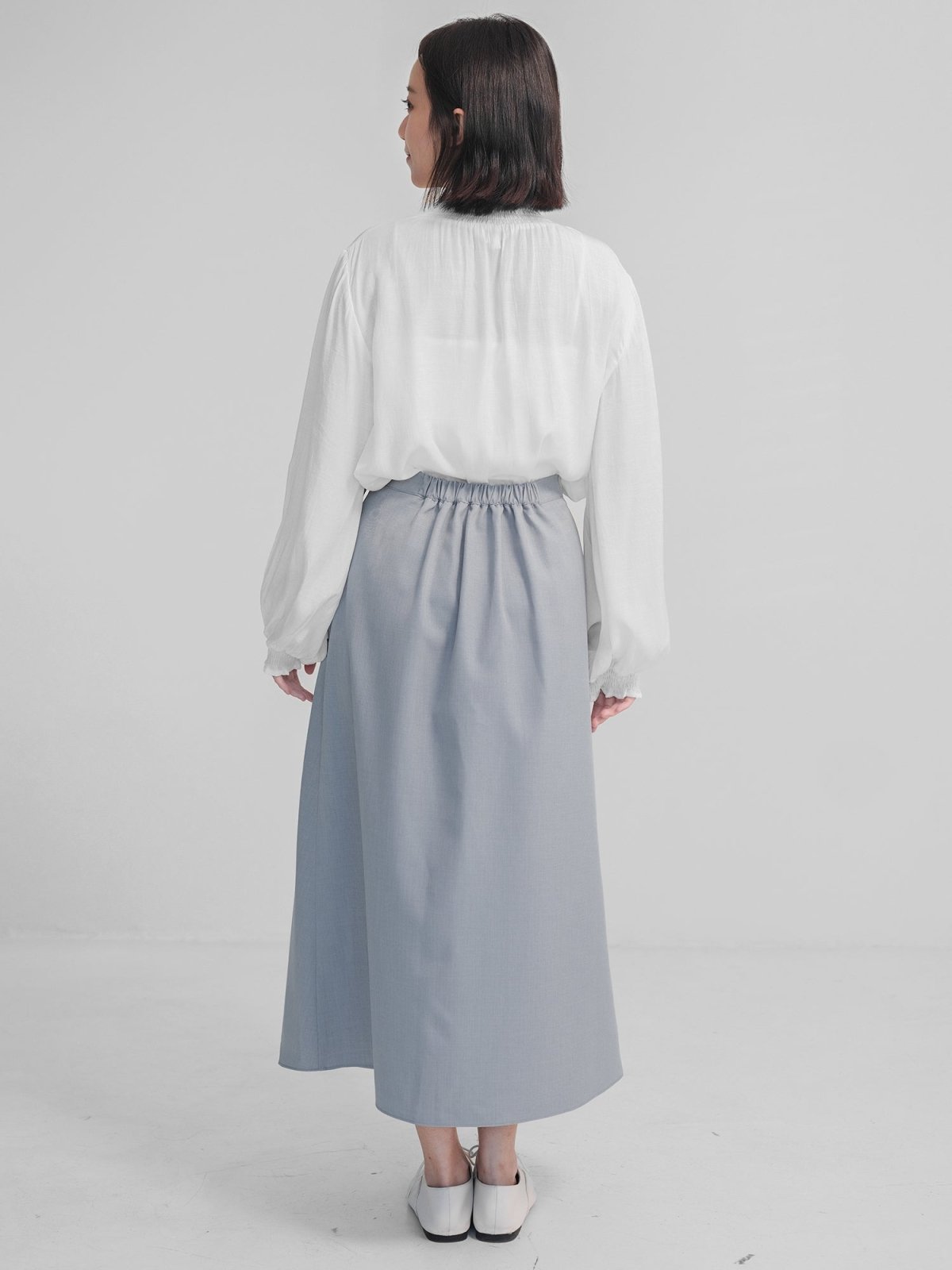 Joy Tie-detail Midi Skirt (Long/ Short ver.) - DAG-DD1081-23MistyBlueF - Misty Blue - Long (82cm) - D'zage Designs
