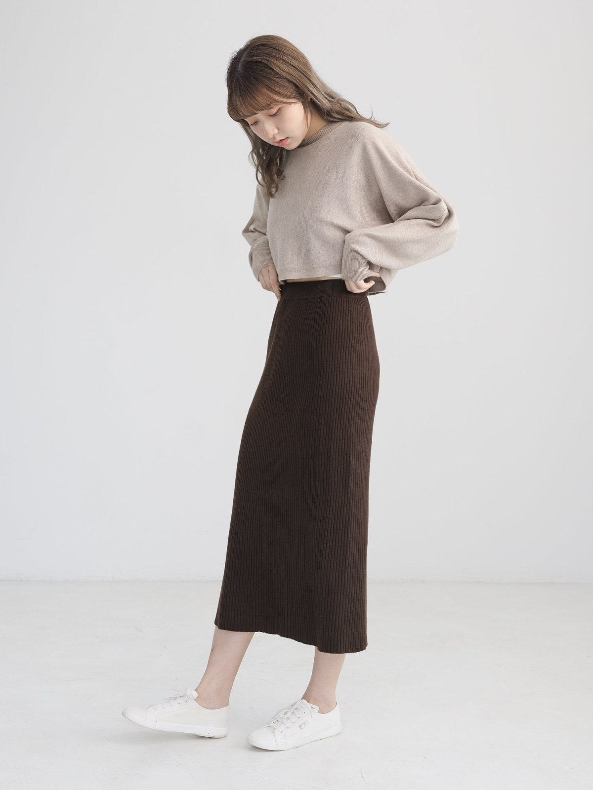 Grazie Back Slit Knitted Skirt - DAG-G-9853-22BrownieF - Dark Brown - F - D'zage Designs