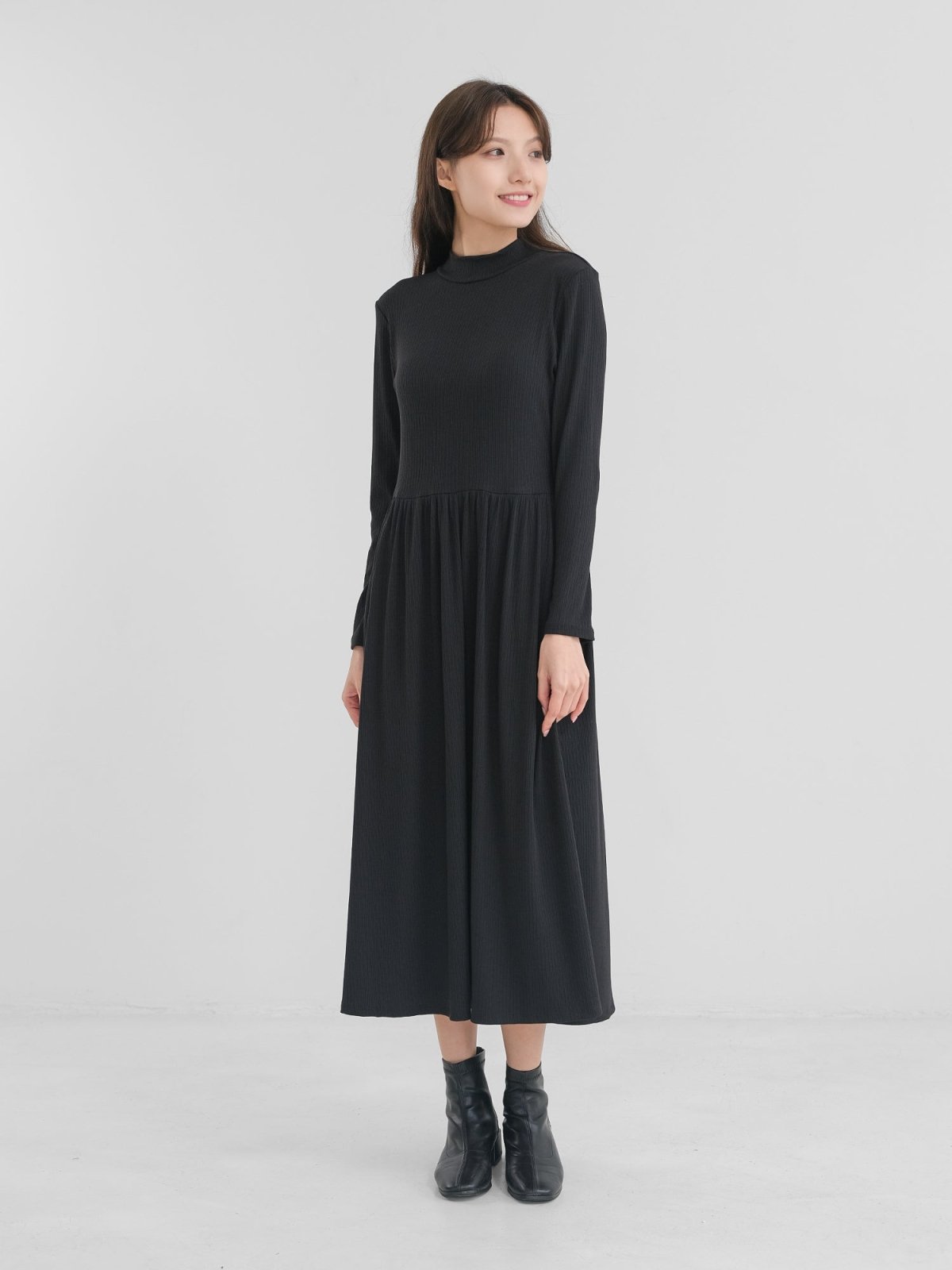 Melissa High Neck Midi Dress - DAG-DD1383-24BlackS - Black - S - D'zage Designs