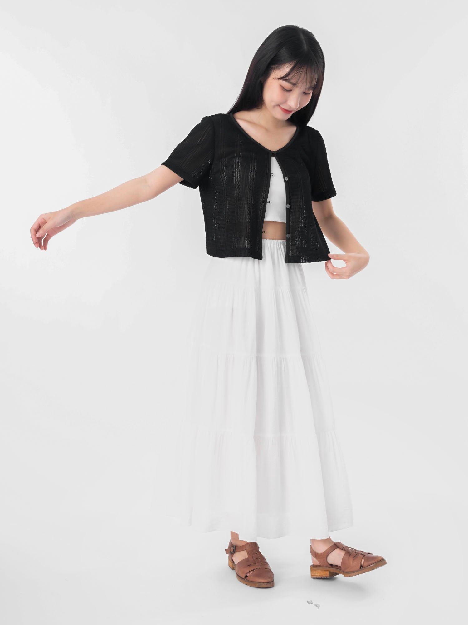 Naomi Jacquard Mesh Buttoned Top