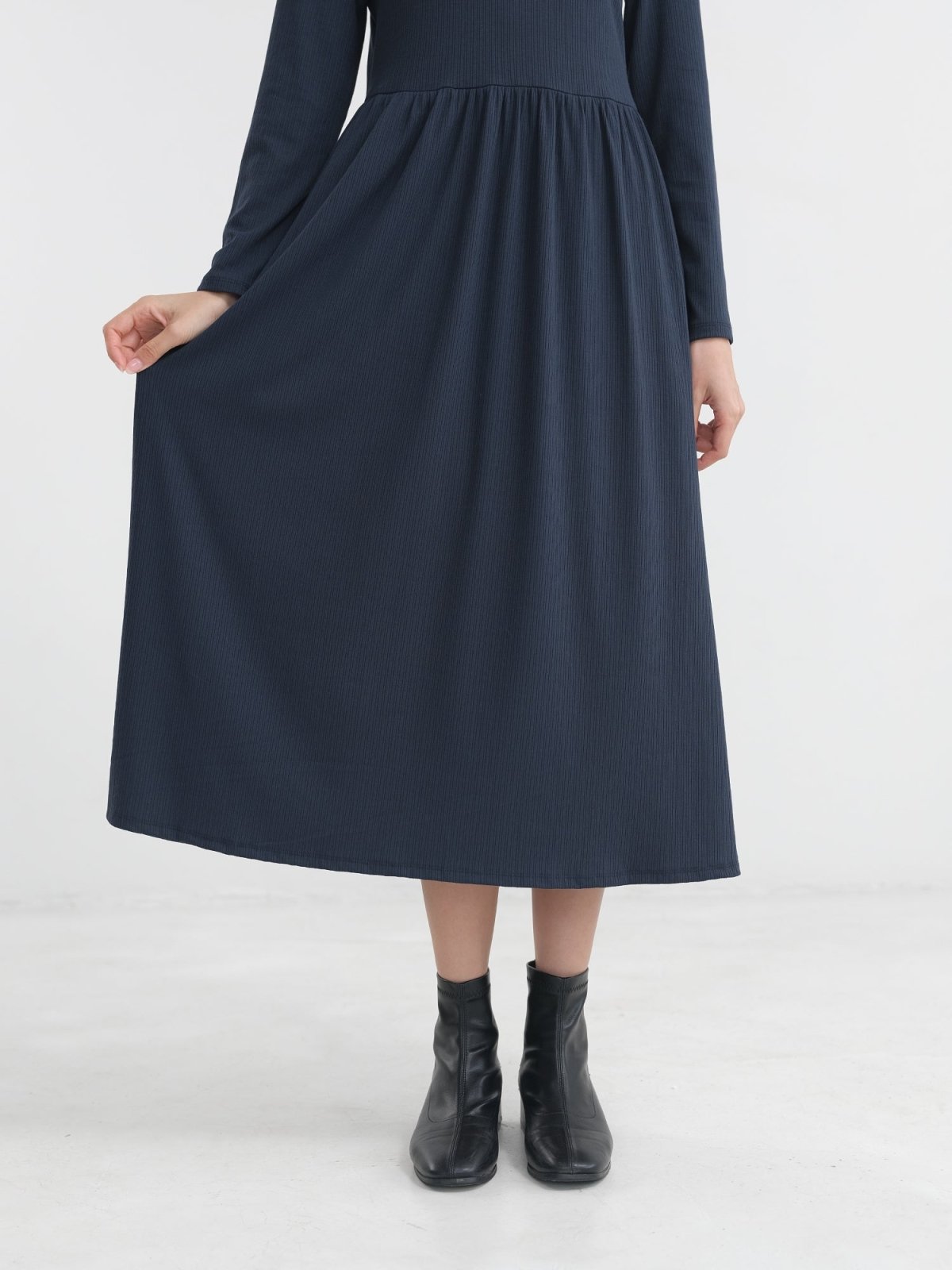 Melissa High Neck Midi Dress - DAG-DD1383-24NavyS - Navy Blue - S - D'zage Designs