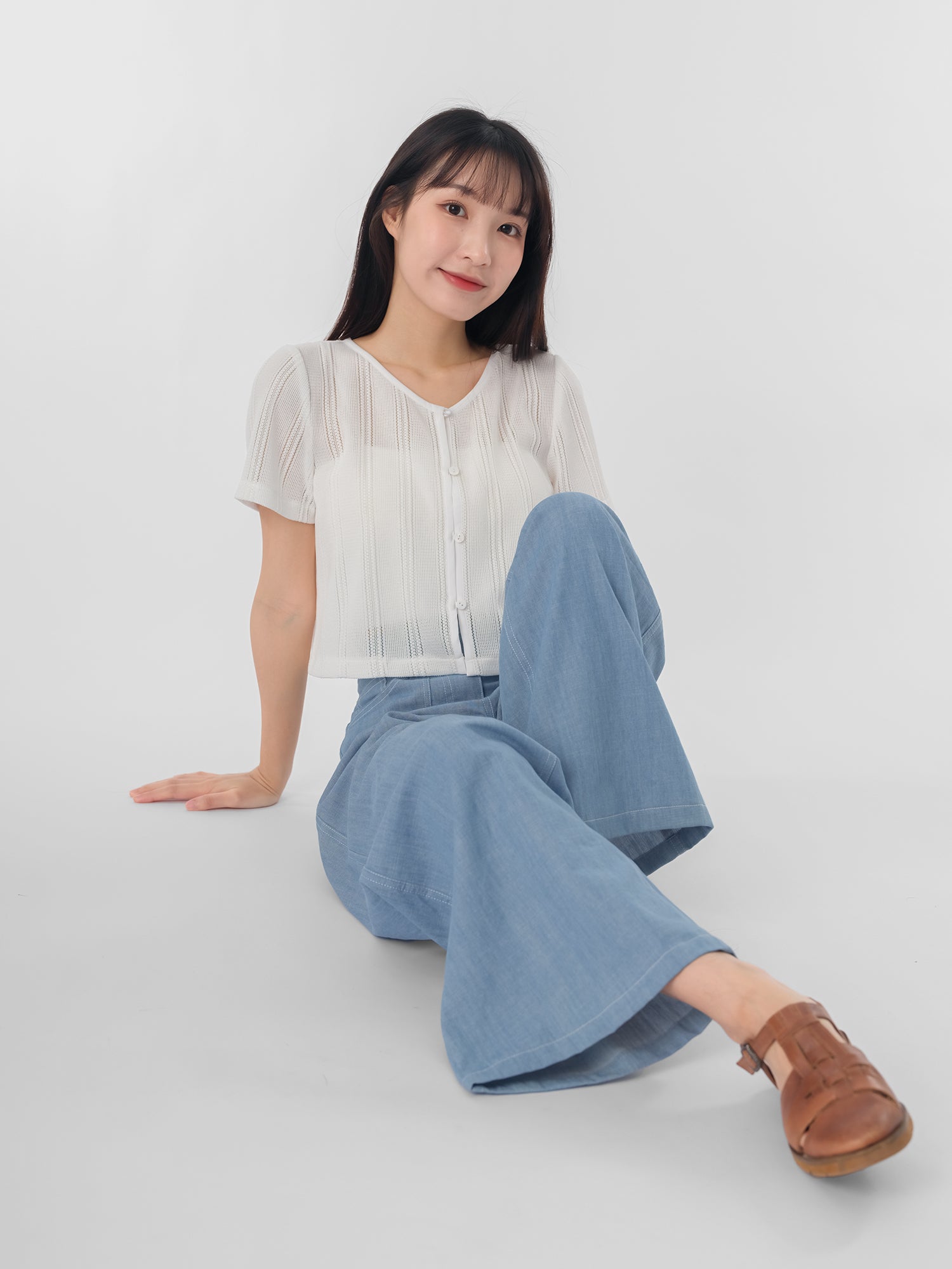 Naomi Jacquard Mesh Buttoned Top