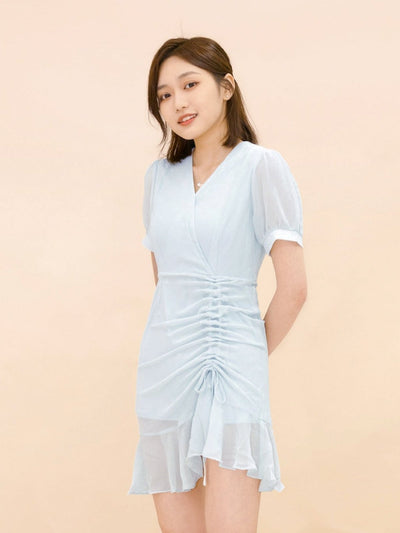 Short Wrap Dress PALE BLUE - DAG-DD7847-21PaleBlueXS - Baby Blue - XS - D'zage Designs